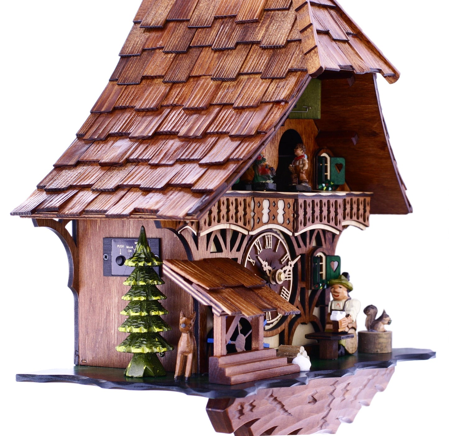 Musical Black Forest Cuckoo Clock with Dancers, Waterwheel, and Beer Drinker