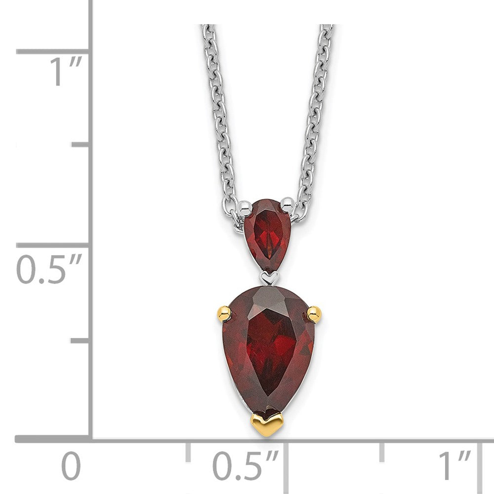 Brilliant Gemstones Sterling Silver with 14K Accent Rhodium-plated Garnet 18 Inch Necklace with 2 Inch Extender 18 Inches