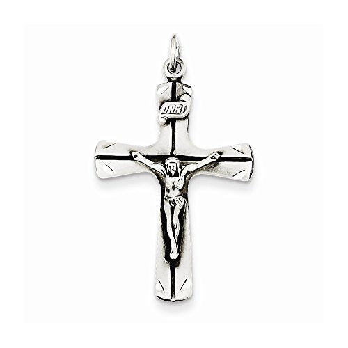 Sterling Silver Satin Antiqued Crucifix Pendant