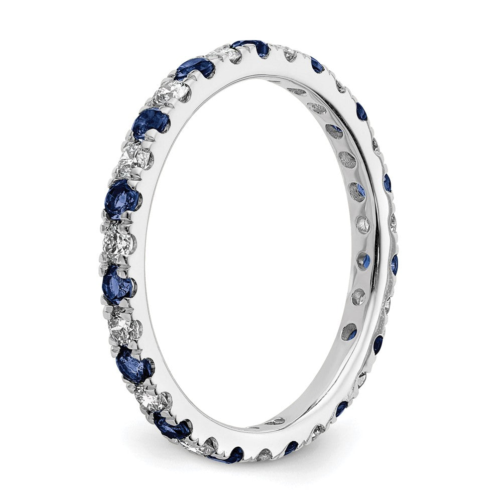 14k White Gold 1/2 carat Lab Grown Diamond VS/SI+ G+ and Lab Created Blue Sapphire Size 7 Eternity Band