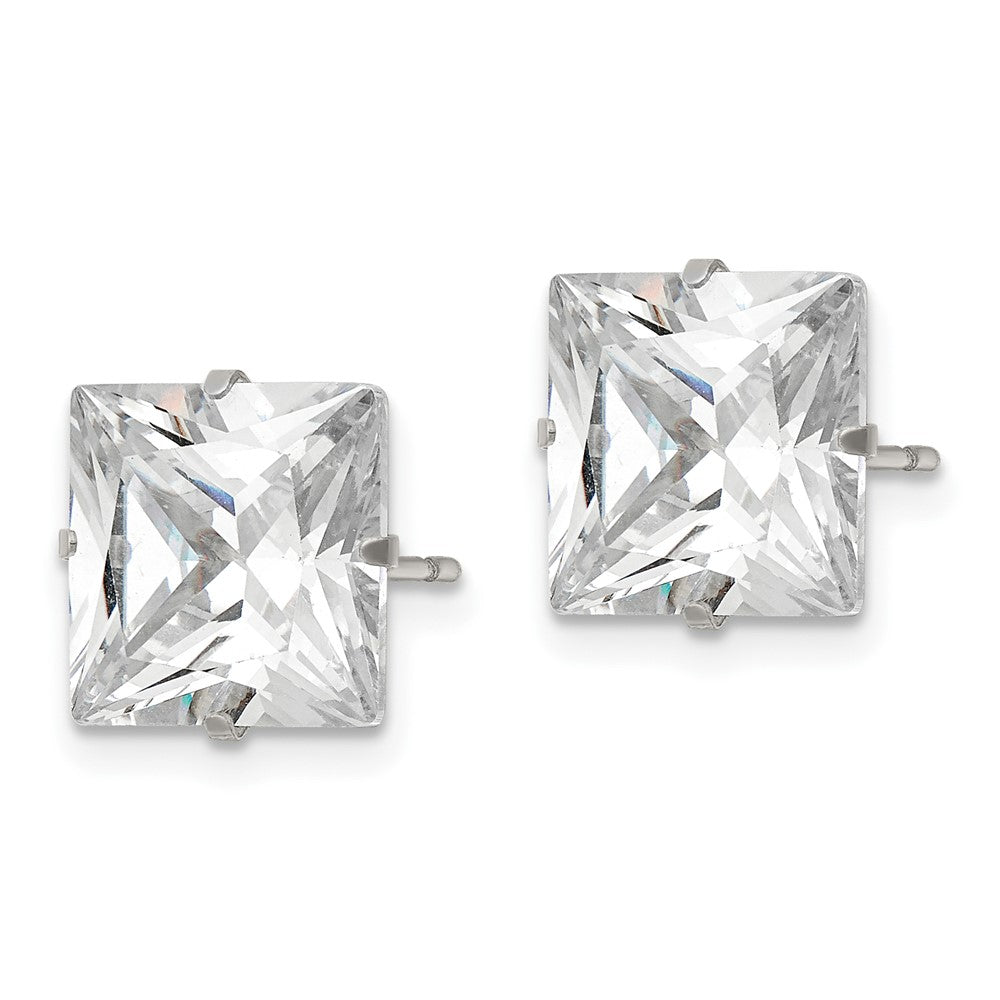 Stainless Steel Polished 10mm Square CZ Stud Post Earrings