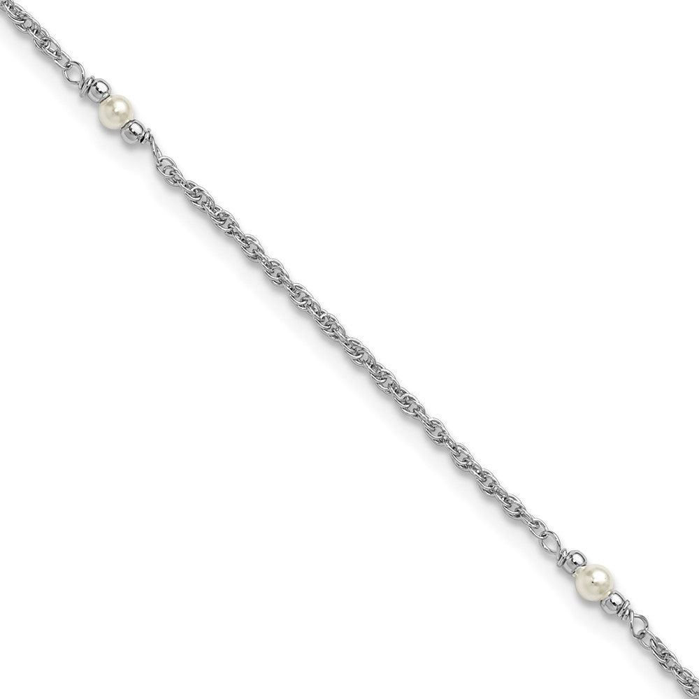 SS RH-plat Polish FWC Pearl Station 9in Plus 1in ext. Anklet