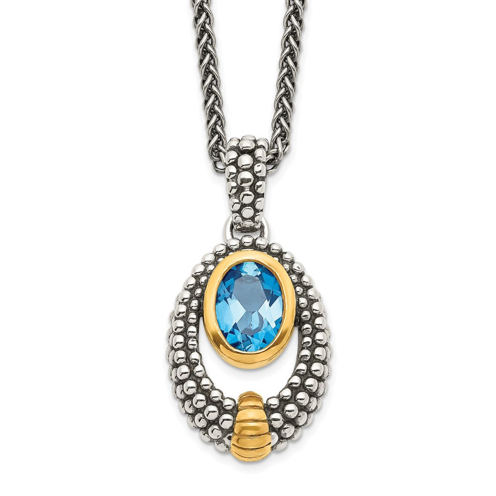 Shey Couture Sterling Silver Gold-tone Flash Gold-plated Antiqued Oval London Blue Topaz 18 inch Necklace 18 Inches