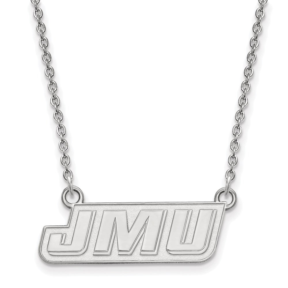 Sterling Silver Rhodium-plated LogoArt James Madison University J-M-U Small Pendant 18 inch Necklace Q-SS024JMU-18