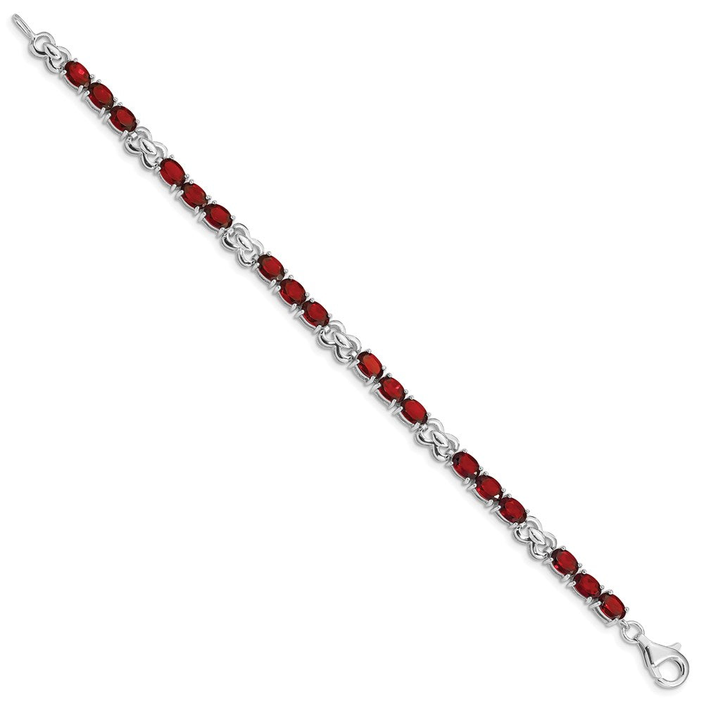 Sterling Silver Rhodium-plated Garnet Bracelet 7 inches