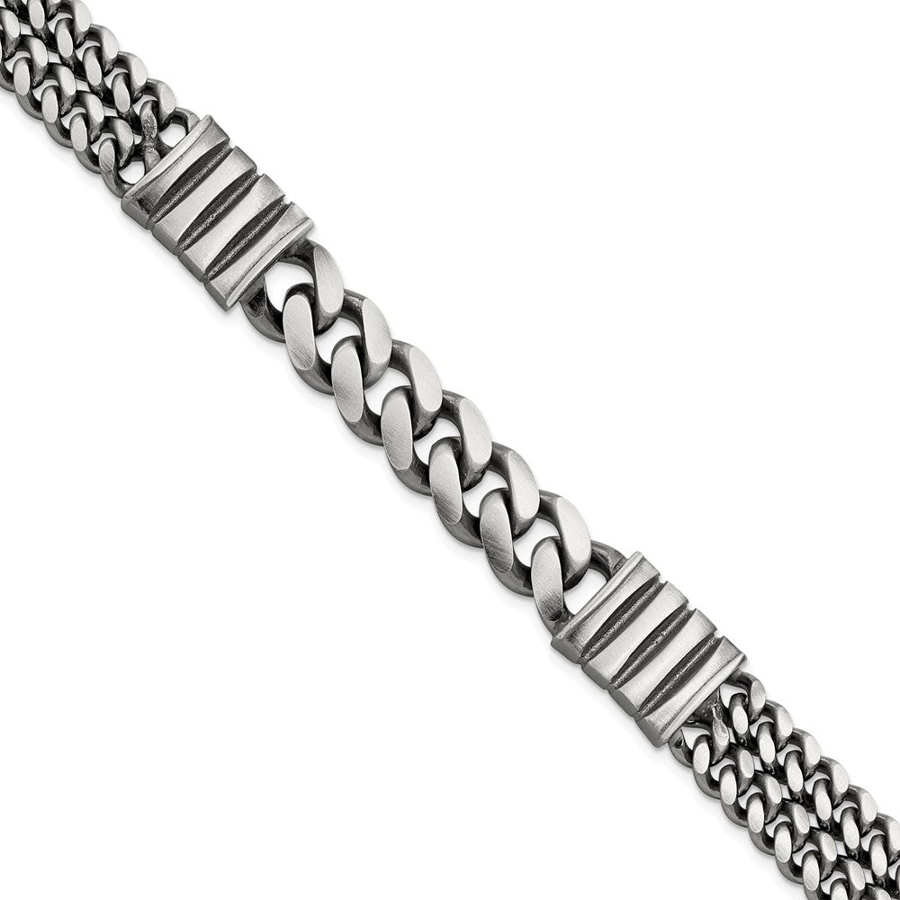 Sterling Silver Mens Antiqued Brush Double Curb Bracelet 8.5 inches