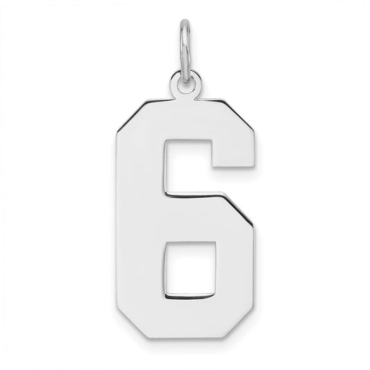 Sterling Silver/Rhodium-plated Polished Number 6 Charm