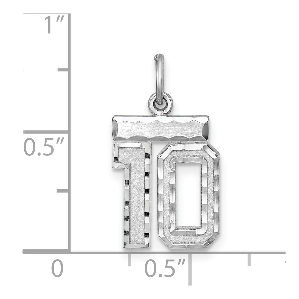 Sterling Silver Rhodium-plated Diamond-cut #10 Charm