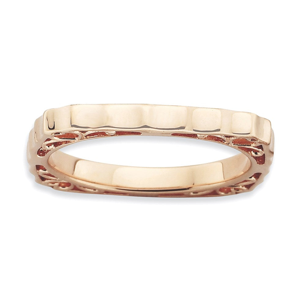 Sterling Silver Stackable Expressions Polished Pink-plate Square Ring