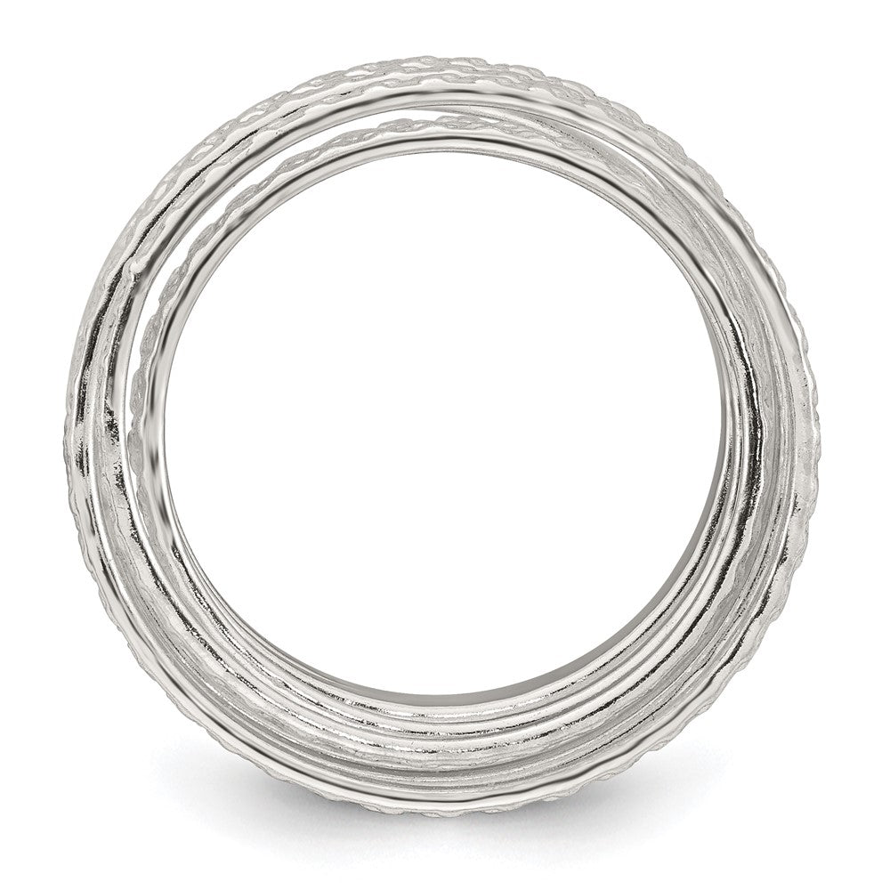 Sterling Silver Polished and Textured Wrapped Spring Size 7 Flexible Ring
