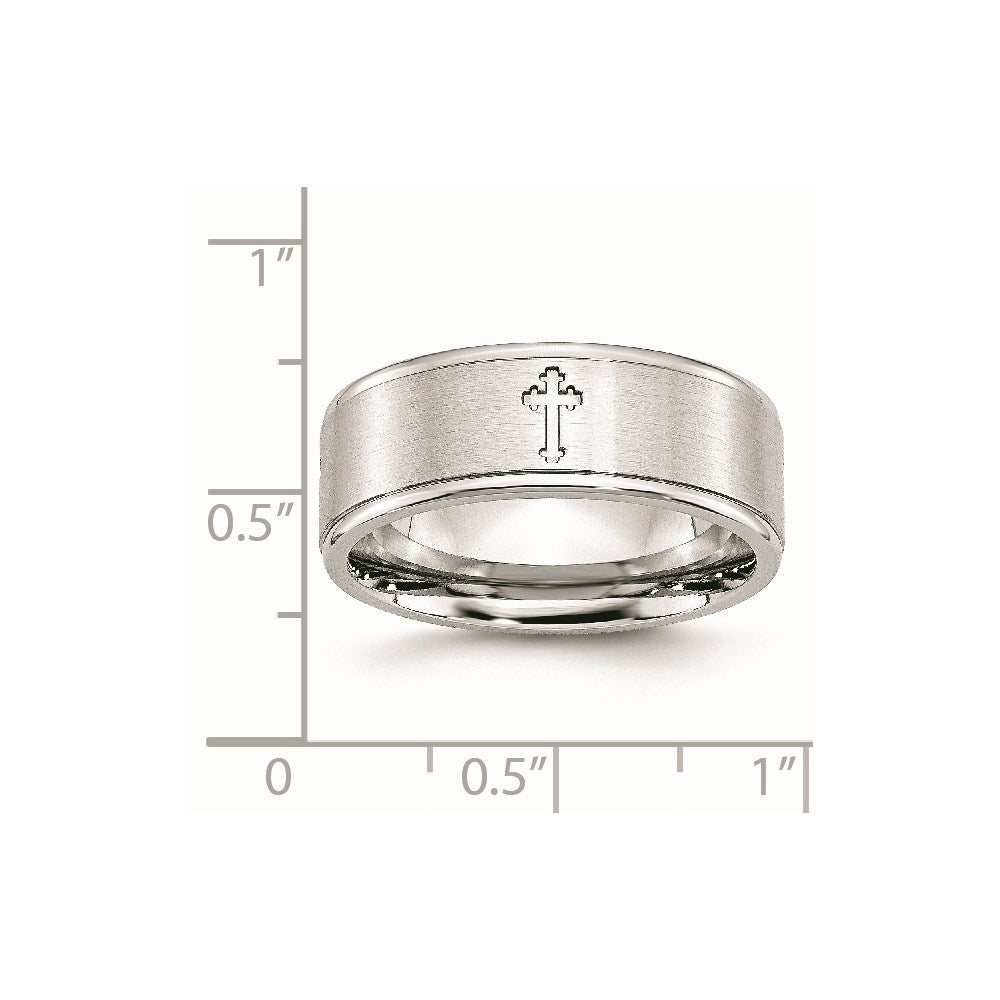 Cobalt Satin and Polished Ridged Edge 8mm Band Size - 11.5