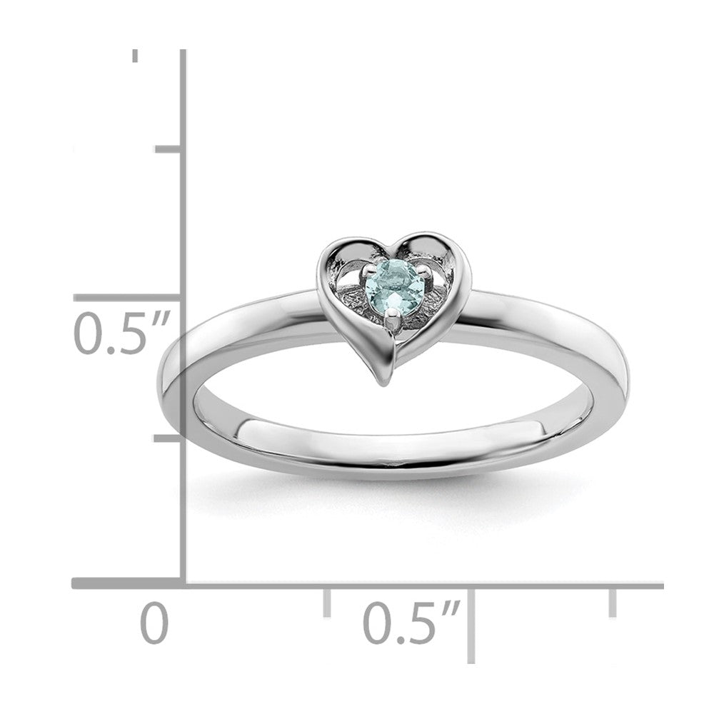 Sterling Silver Stackable Expressions Aquamarine Heart Ring Size -10