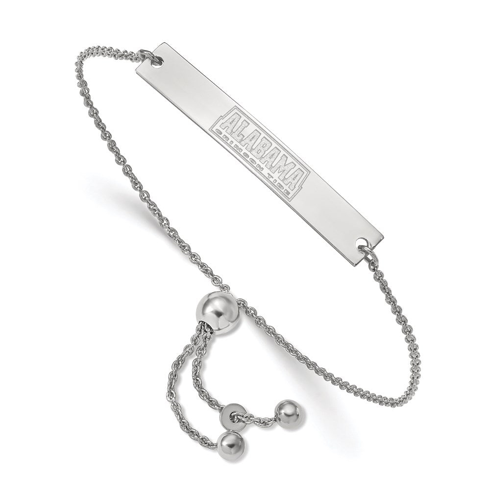 Sterling Silver Rhodium-plated LogoArt University of Alabama Small Bar Adjustable 9 inch Bracelet
