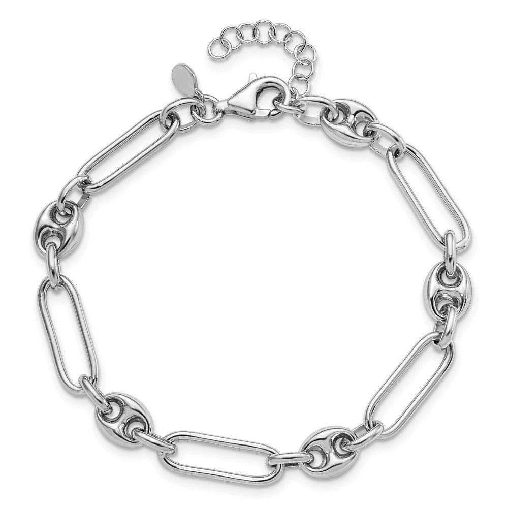 Sterling Silver RH-plated Polished with 1in. ext Link Bracelet 8  inches