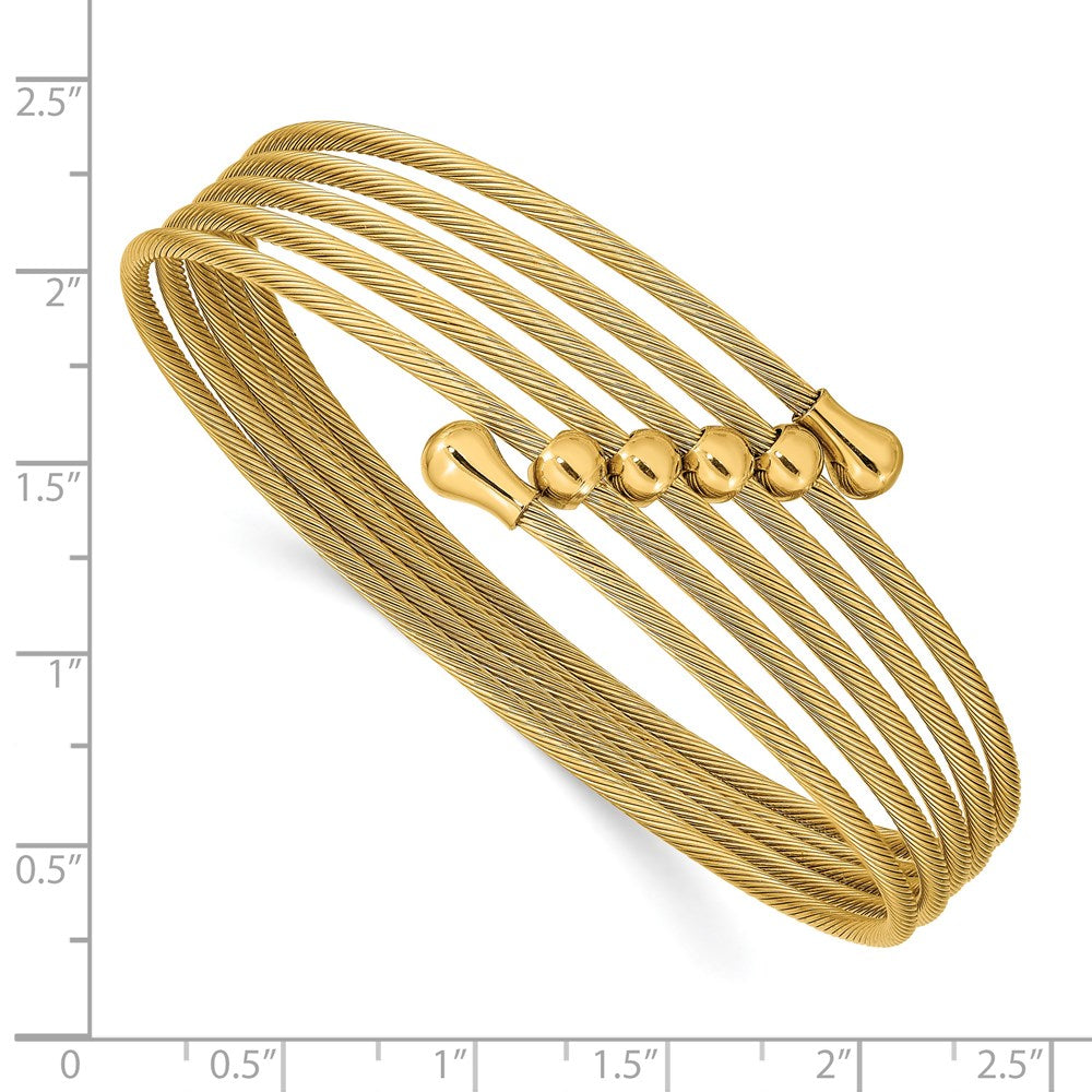 Stainless Steel Polished Yellow IP-plated Flexible Coil Bangle 7 inches