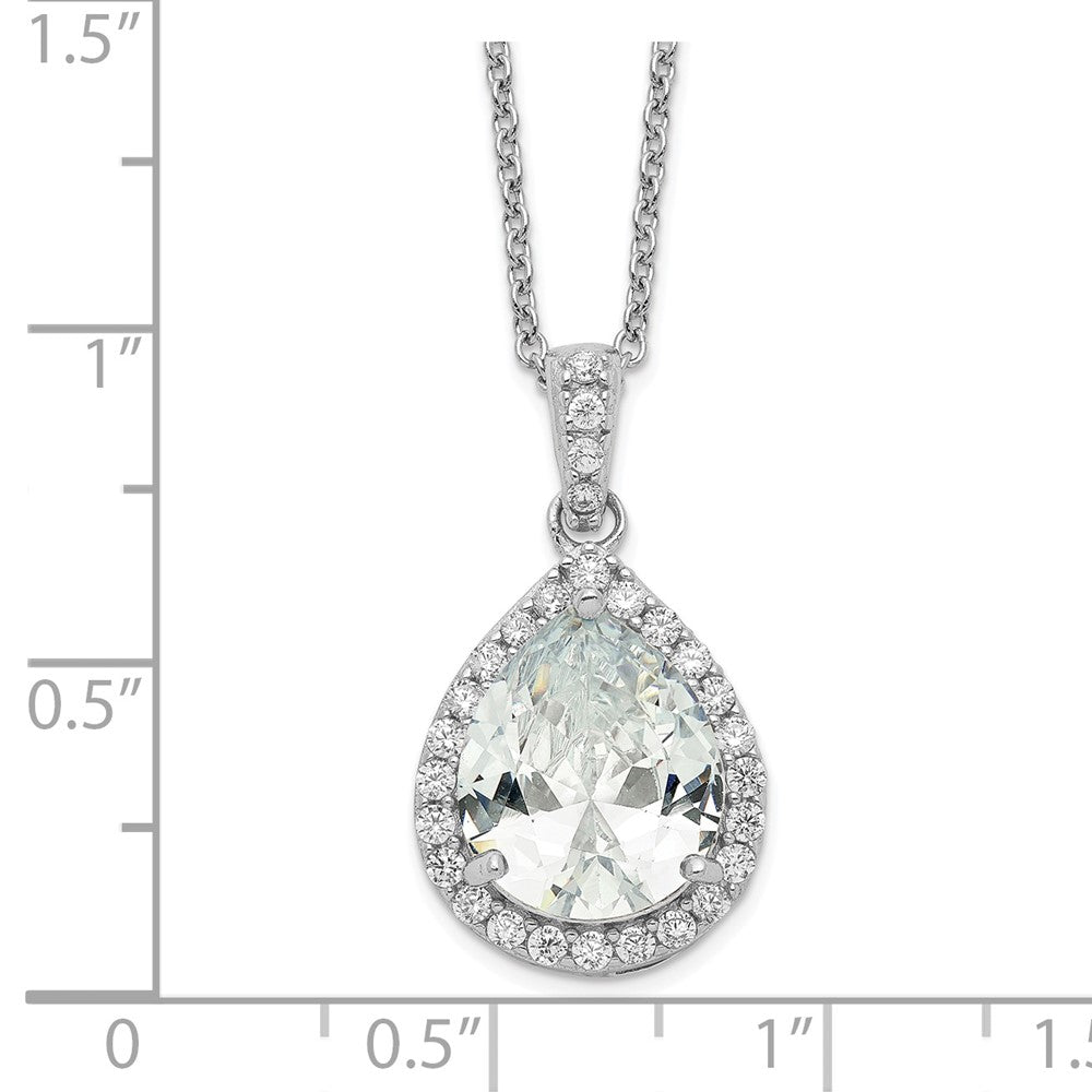 Cheryl M Sterling Silver Rhodium-plated Brilliant-cut Teardrop CZ Halo 18 Inch Necklace 18 Inches