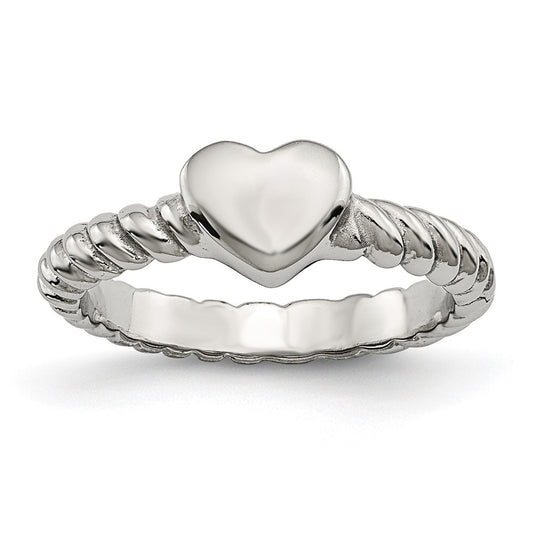 Stainless Steel Polished Twisted Heart Ring Size - 9
