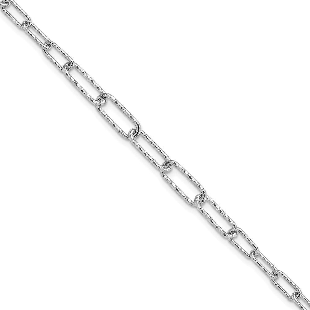Sterling Silver RH-plated Dia-cut Link w/1in ext. Bracelet 8  inches