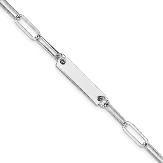 Sterling Silver Rhodium-plated Polished Bar w/ 1in ext. Bracelet 7 inches