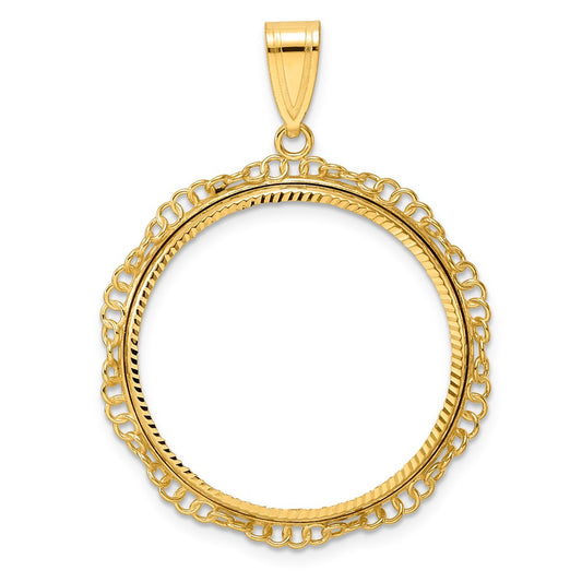 14k Diamond Cut Twisted Ring with 27.0mm Prong Coin Bezel Pendant