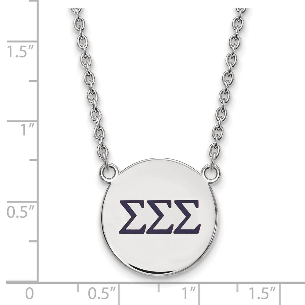 Sterling Silver 18in Official Licensed Greek Sororities Sigma Sigma Sigma (???) Small Enamel Pendant w/Necklace