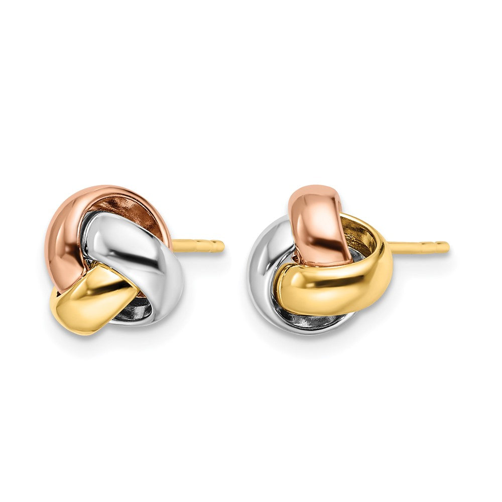 14K Tri-Color Polished Love Knot Earrings with Heavy Back