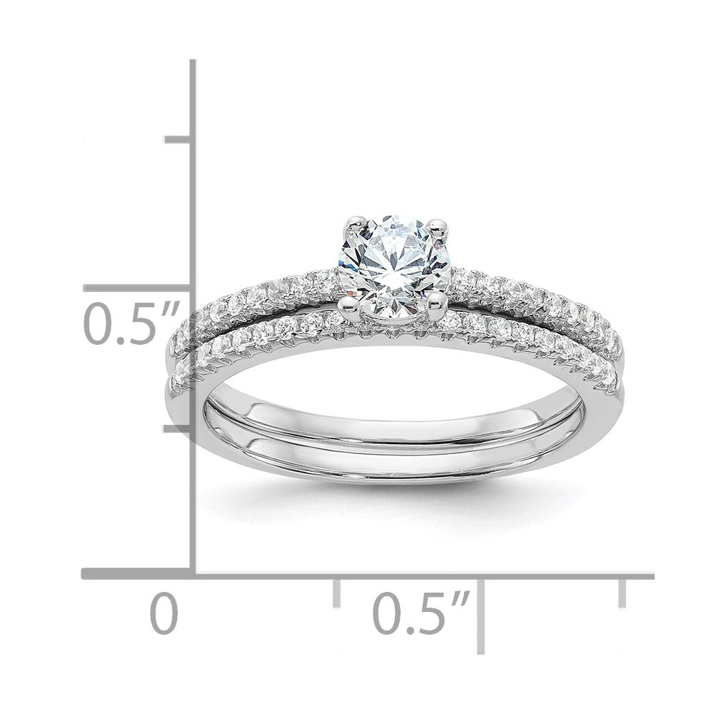 Brilliant Embers Sterling Silver Rhodium-plated 40 Stone Micro Pav‚ CZ 2 Piece Wedding Ring Set