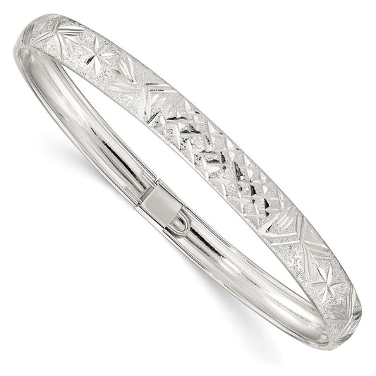 Sterling Silver 6.5mm Laser and Diamond-cut Flexible Bangle 7 inches
