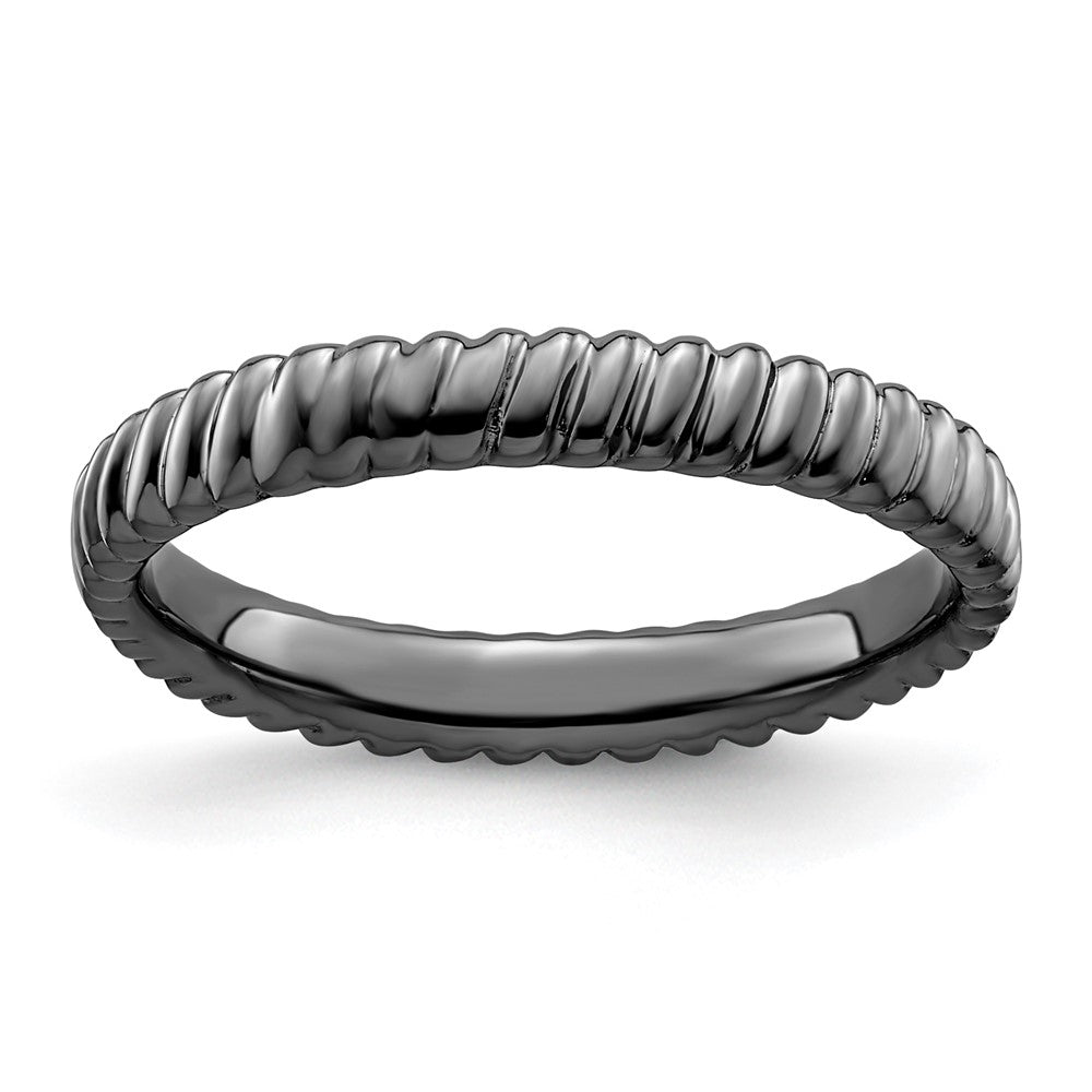 Sterling Silver Stackable Expressions Black-plated Ring Size -7