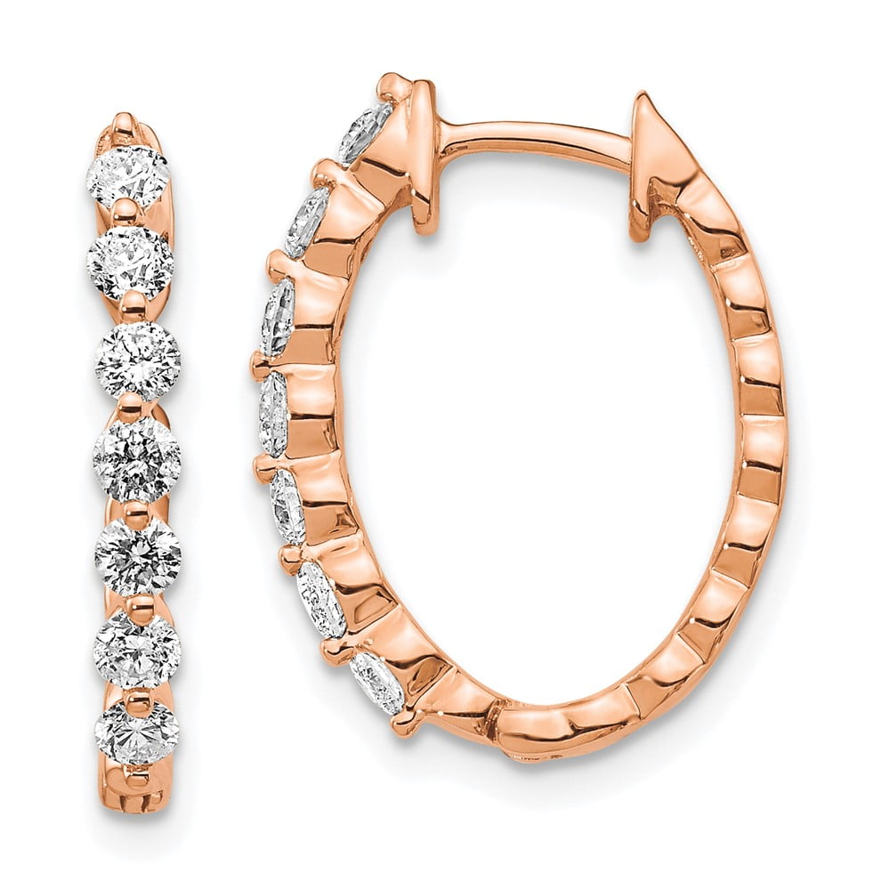14k Rose Gold AA Diamond Hinged Hoop Earrings EM5410