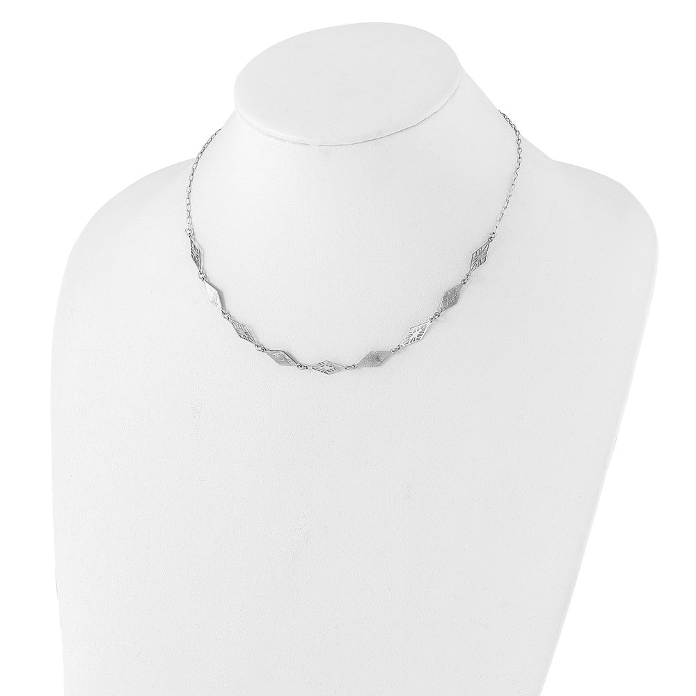 SS Rh-plated Polished and Scratch Finish with 1in ext. Necklace