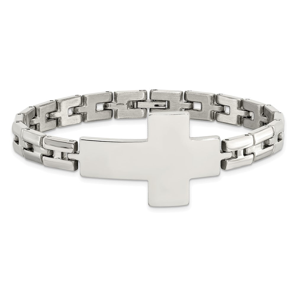 Stainless Steel Polished Cross 8in Bracelet 8 inches