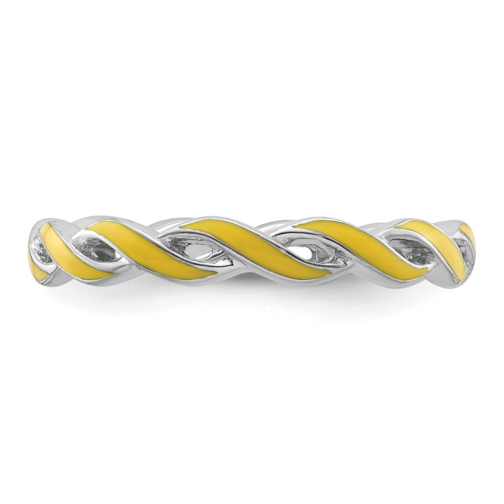Sterling Silver Stackable Expressions Yellow Enamel Ring Size -6