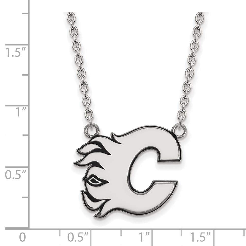 LogoArt NHL Calgary Flames Sterling Silver Large Enameled Pendant with Necklace