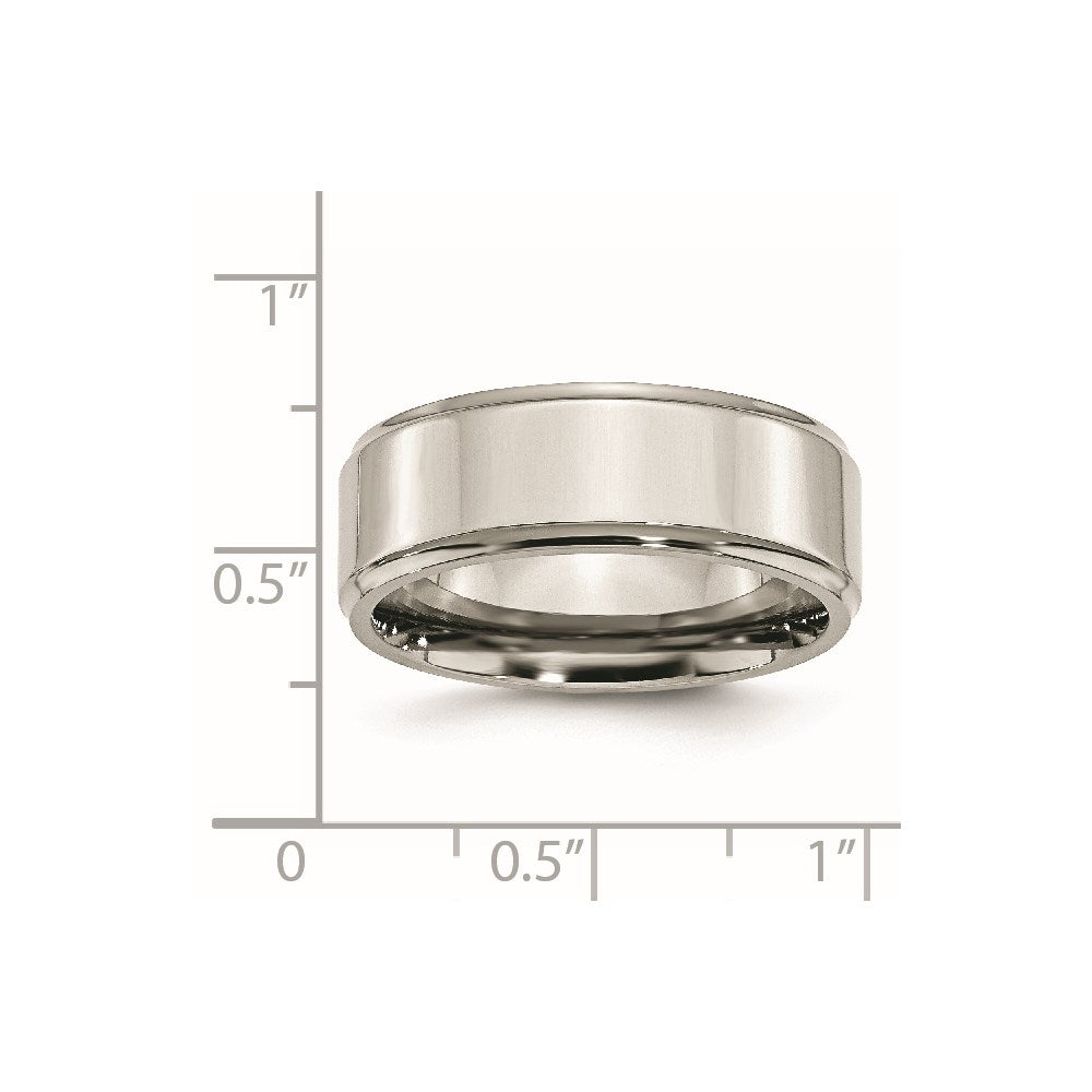 Stainless Steel Polished 8mm Ridged Edge Band Size - 10