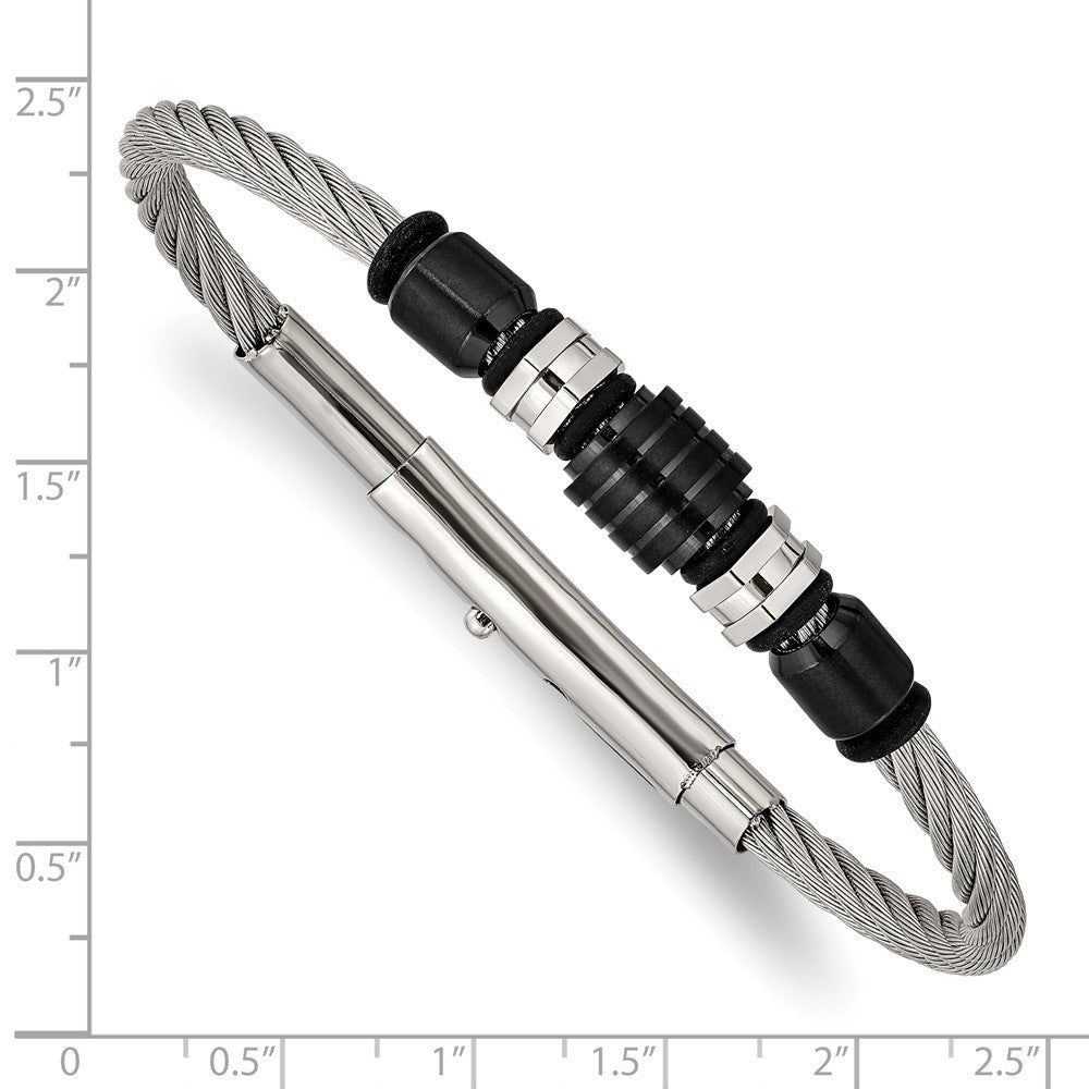 Stainless Steel Brushed & Polished Black IP & Rubber Adj.8 to 8.75in Bracel