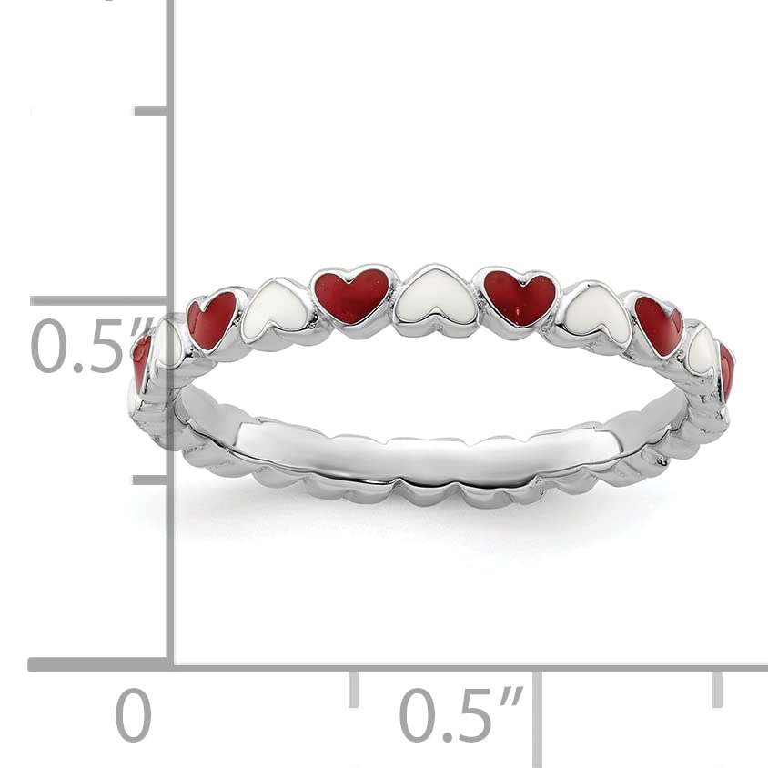 Sterling Silver Stackable Expressions Red & White Enamel Heart Ring Size -6