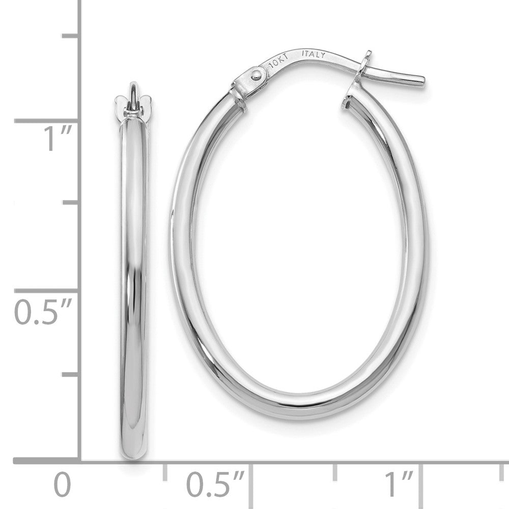 10K White Gold Polished Oval Hinged Hoop Earrings