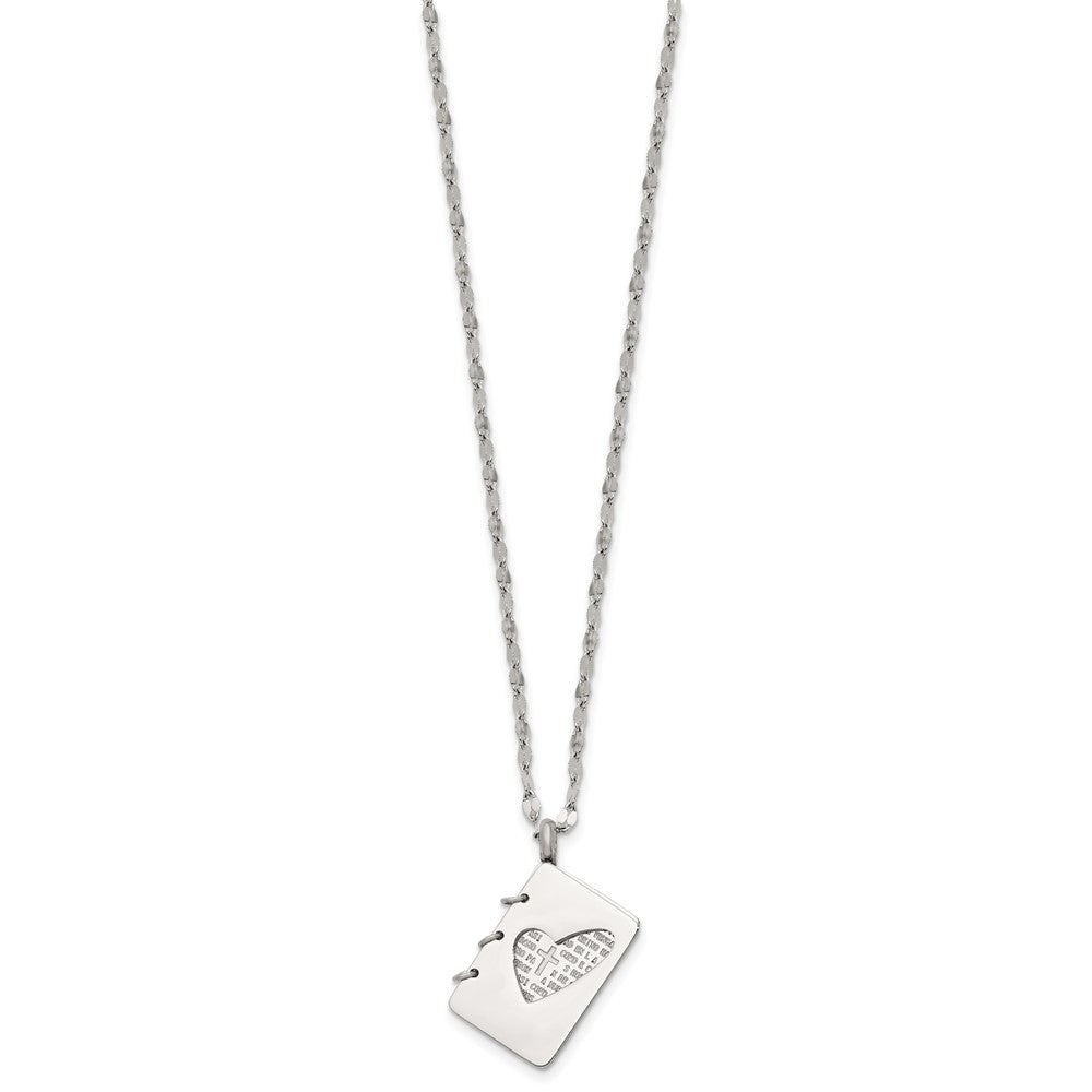 Stainless Steel Brushed and Polished Lord's Prayer Notebook Necklace