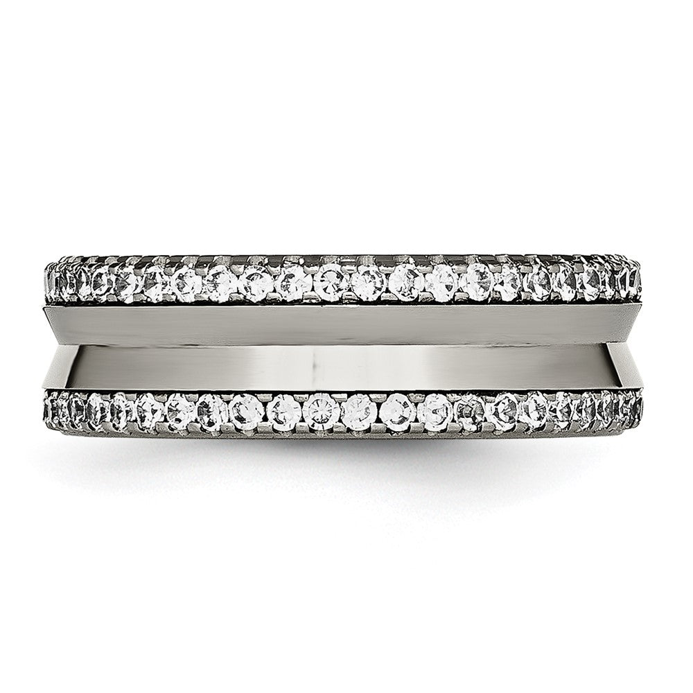 Titanium Polished with CZ 6.5mm Concave Band Size - 7