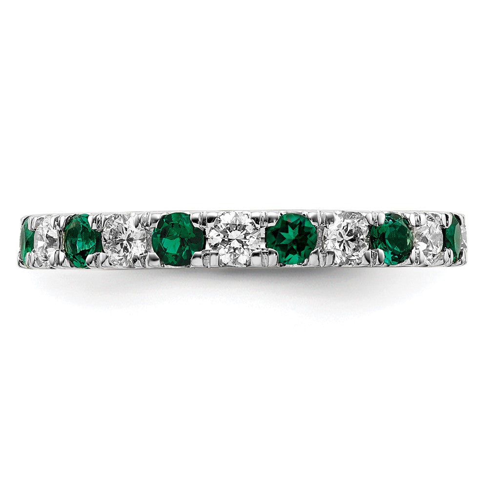 14k White Gold 3/4 carat Lab Grown Diamond VS/SI+ G+ and Lab Created Emerald Size 6 Eternity Band