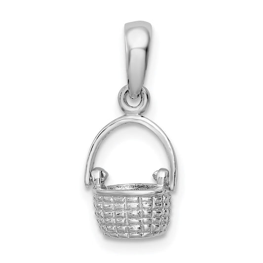 De-Ani Sterling Silver Rhodium-Plated 3D Basket with Moving Handle Pendant