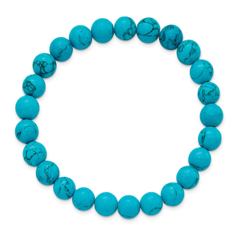 Beaded Stretch Blue Turquoise Agate Bracelet 6.75 inches