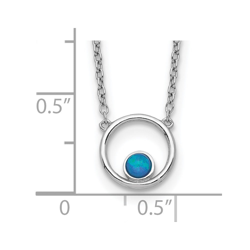 Sterling Silver Rhodium-plated Created Opal Circle w/ 2in ext. Necklace 16 Inches