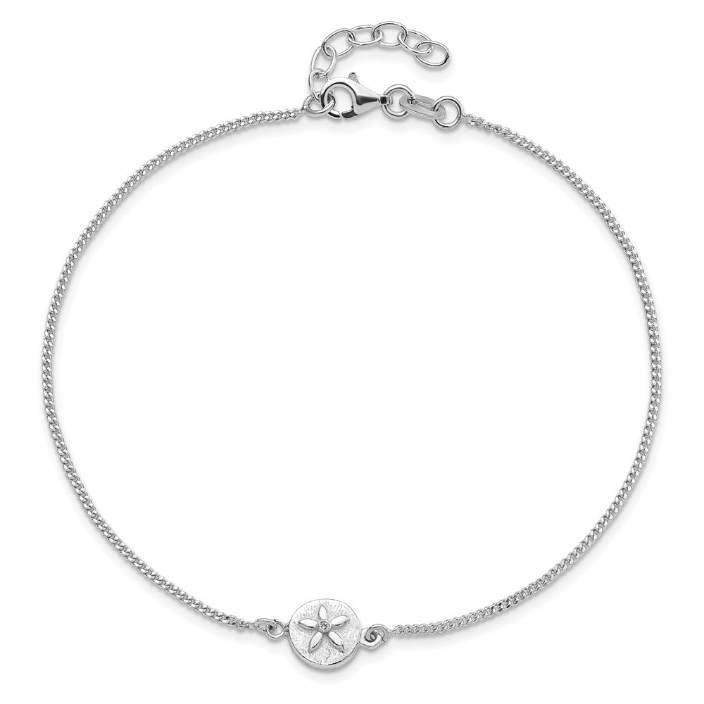 Sterling Silver with CZ Sand Dollar 9in Plus 1 in Ext. Anklet 9 inches