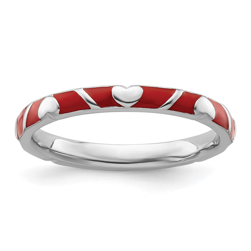 Sterling Silver Stackable Expressions Red Enamel Heart Ring Size -9