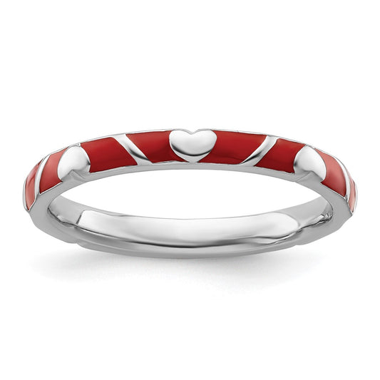Sterling Silver Stackable Expressions Red Enamel Heart Ring Size -9