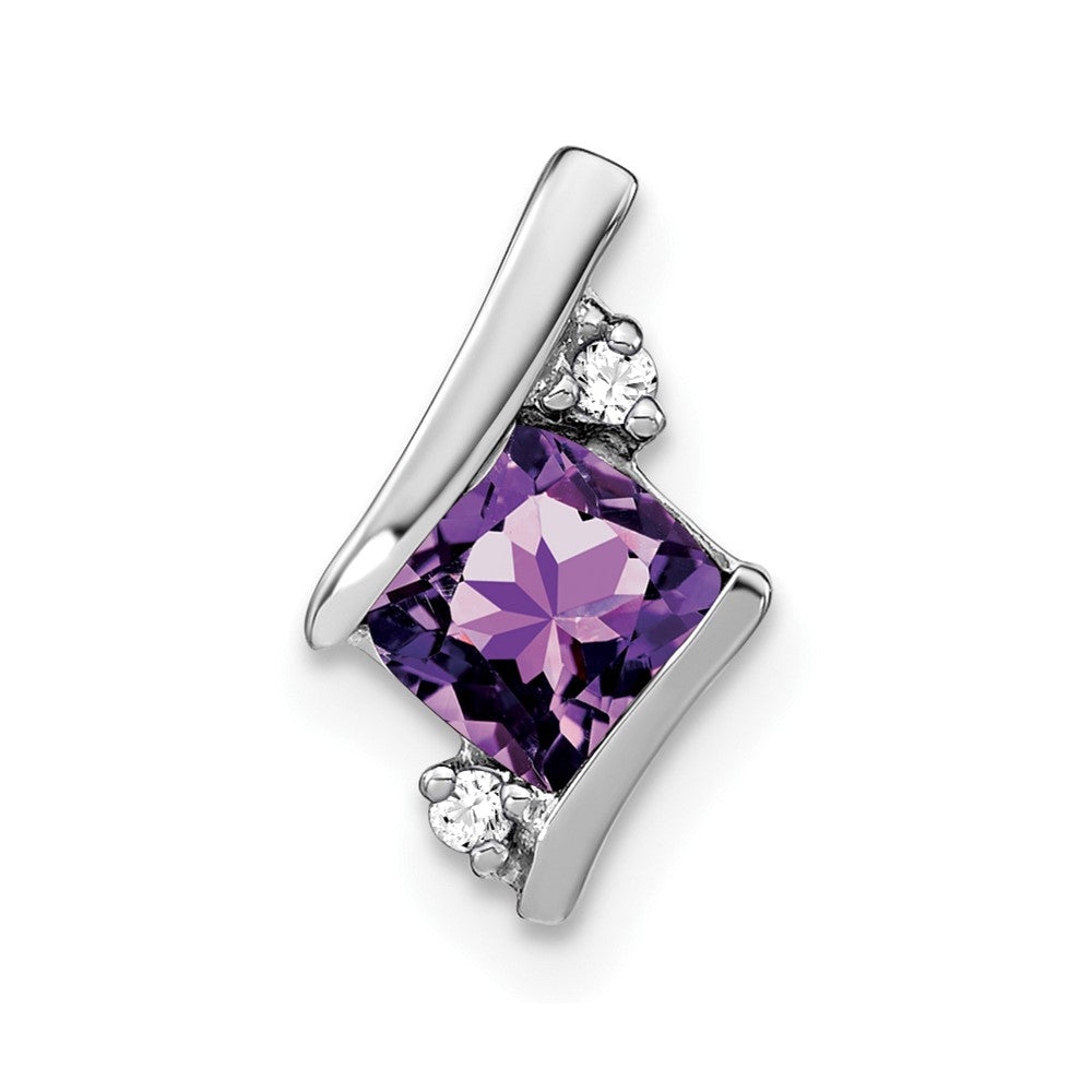 14K White Gold  Cushion Amethyst and Diamond Chain Slide