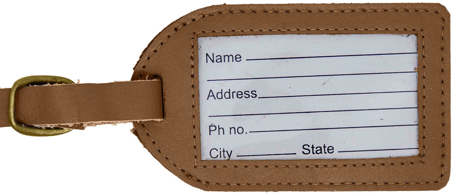 Brown Leather Luggage Tag with Buckle Strap QGM22548