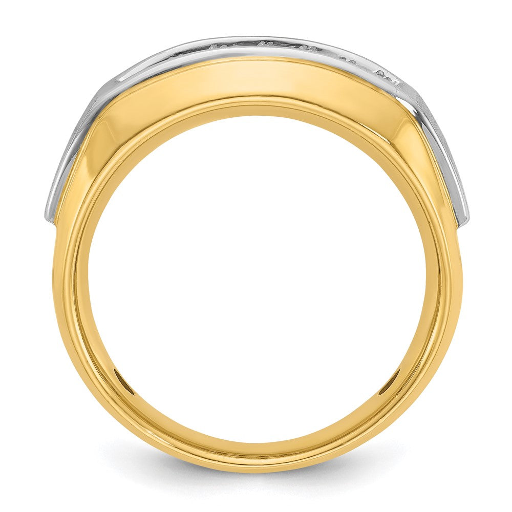 14k Two-tone IBGoodman Men's Polished and Satin 2-Row 1/2 Carat AA Quality Diamond Ring